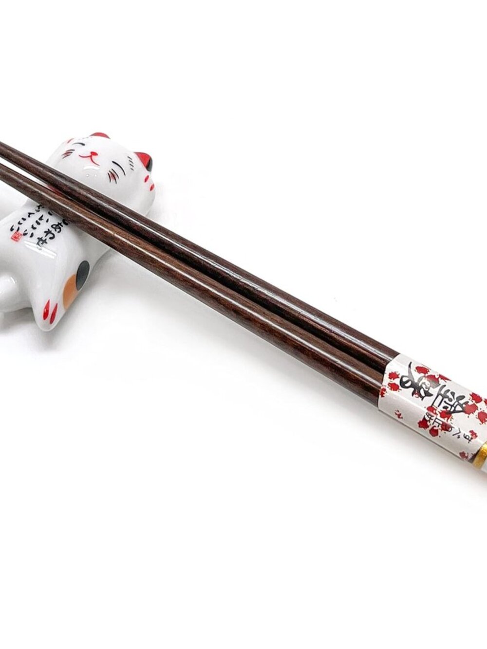 Wooden Chopsticks Reusable 5 Pairs Gift Set with 5pcs porcelain rest Lucky Cat D - Picture 9 of 9